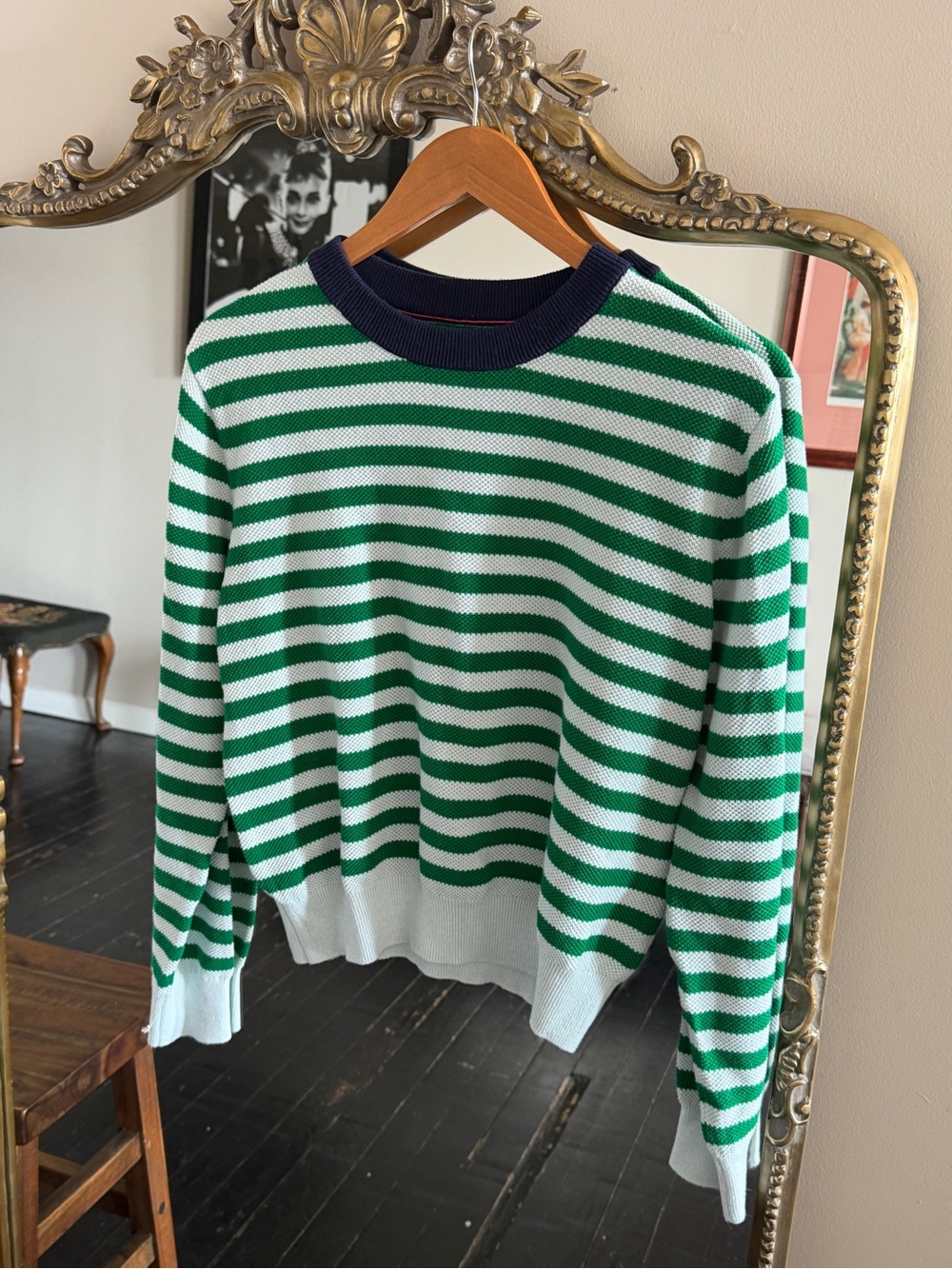 Trovata Green & White Striped Crewneck Sweater - Classic Knit